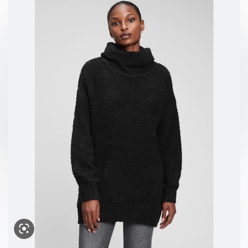 🖤 Gap Black Cozy Boucle Turtleneck Tunic Sweater Large